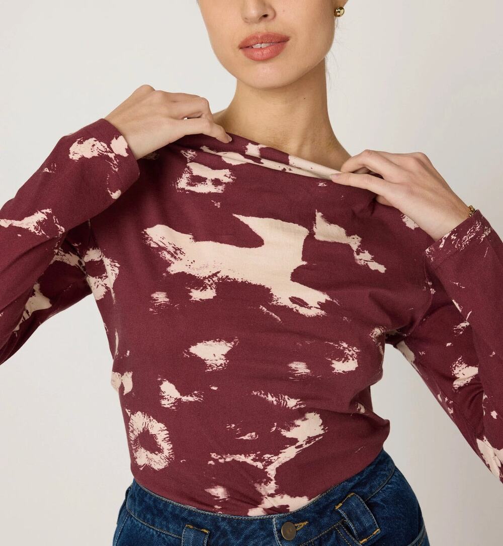 NWOT Cleobella Gina Long Sleeve Cowl Neck Organic Cotton Top Tamayo Maroon Small